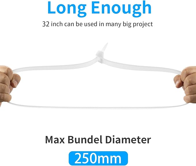 Armpow 34 inch White Zip Ties Heavy Duty 40 PCS, 250LBS Ultra Exclusive Strong Plastic Wire Ties, Large Cable Ties Extra Long Tie Wraps, Indoor and Outdoor UV Resistant