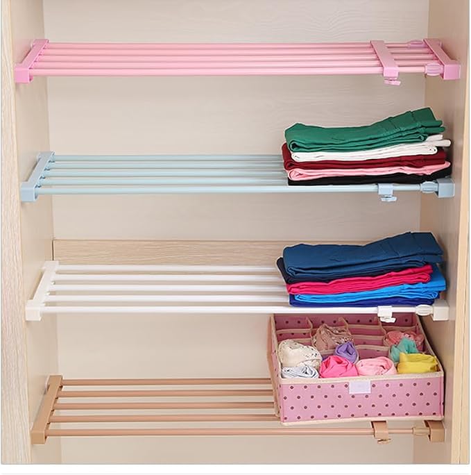 Closet Tension Shelf & Rod Expandable, Adjustable Storage Rack Cabinet, Extendable Storage Shelf, Metal Wardrobe Partition, Divider Separator for Cabinet Wardrobe Cupboard Kitchen Bathroom