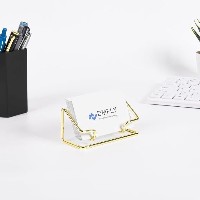 Business Card Holder for Desk, Metal Cute Card Display Stand, Compatible with Various Countertops, Horizontal Gold