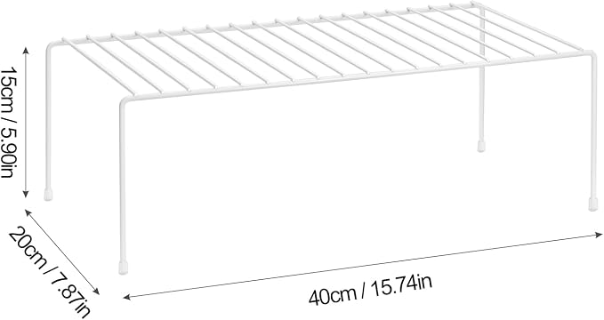 Lonian Kitchen Cupboard Organiser, Home and Kitchen Storage Shelf Wire Rack Made of Metal for Kitchen Cabinets, Counter-Tops, Pantries, Food and Utensils - White (Pack of 2)