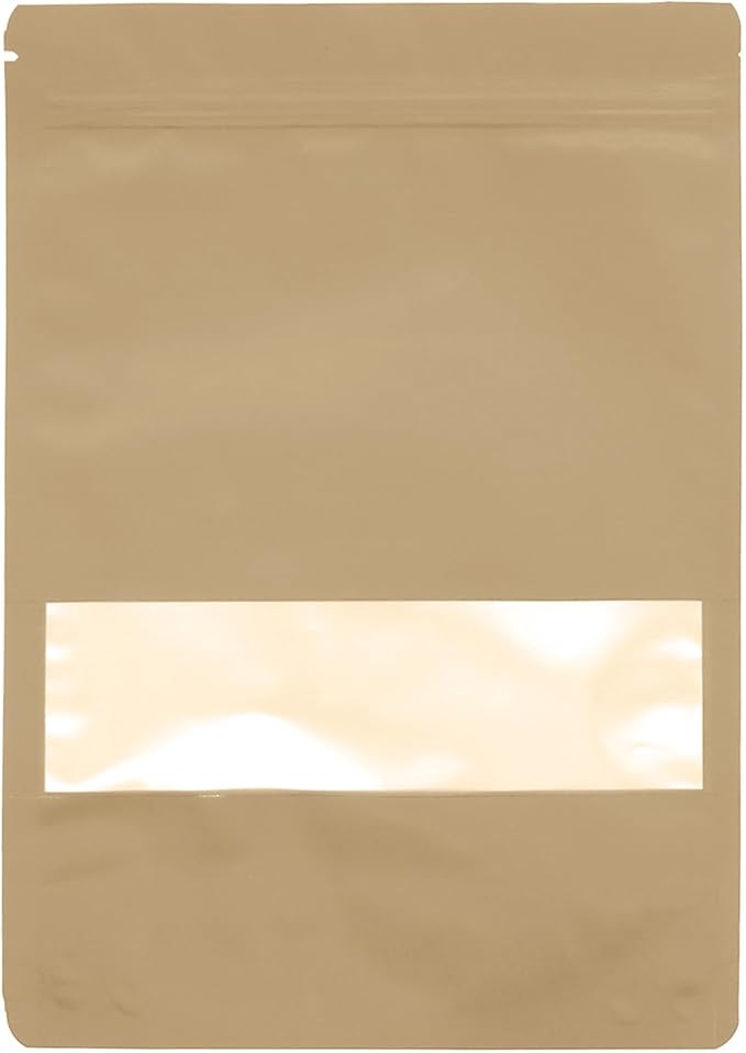 50PCS Foil Pouch Mylar Bags with Clear Window,ULIFESTAR Stand Up Sealable Bags with Tear Notches,Resealable for Food,Party Favors,Gift Packaging and Small Business(18 * 26cm/7.09 * 10.24",Gold)