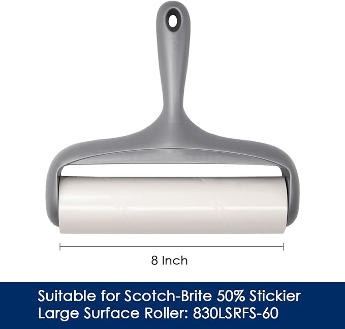 8 inch Large Surface Roller Refill for Scotch-Brite 50% Stickier Lint Roller, Works Great On Pet Hair (60 Sheets per Roll, 6 Pack)