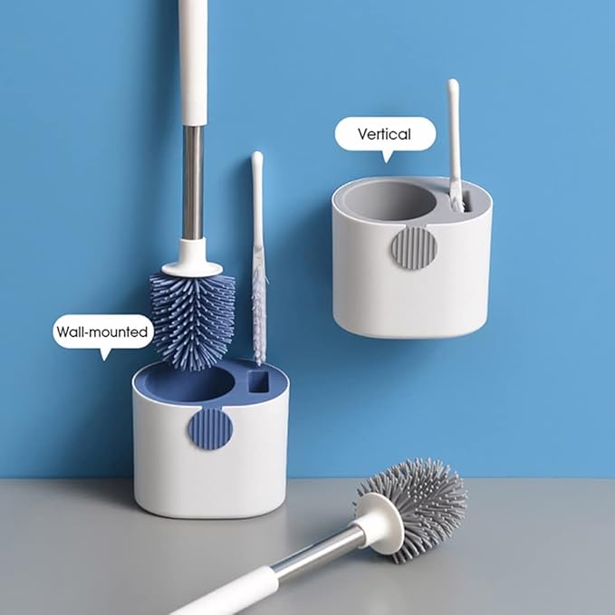 Toilet Brush and Holder Set, Wall-Mounted Floor-Standing Toilet Cleaning Tools with Base Home Cleaning Brush Bathroom Accessories (Color : Gray) (Orange)