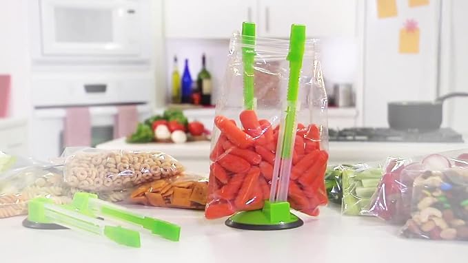 Ruibo Baggy Rack Holder For Food Prep/Ziplock Bag, Meal Planning/Plastic Freezer Bag Holders Stand, Green, Pack of 4-4 Pcs
