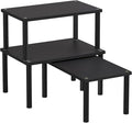 Cabinet Organizer Shelf(Set of 3),Bamboo Kitchen Counter Shelves for Countertop and Cabinet,Stackable Shelf Spice Racks,Medium (Black)