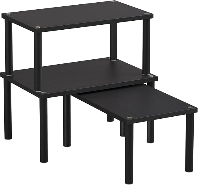 Cabinet Organizer Shelf(Set of 3),Bamboo Kitchen Counter Shelves for Countertop and Cabinet,Stackable Shelf Spice Racks,Medium (Black)