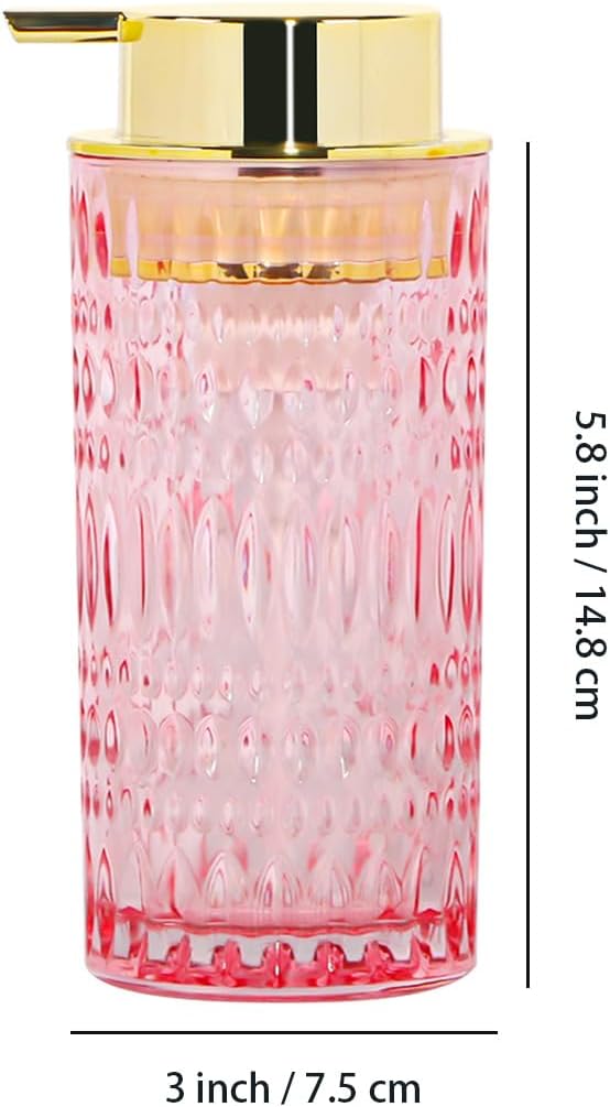 Foaming Soap Dispenser, Pink Glass Foam Soap Dispenser, 14 Oz Refillable Hand Soap Dispenser Pump Bottle Container for Bathroom Kitchen Countertop Decor