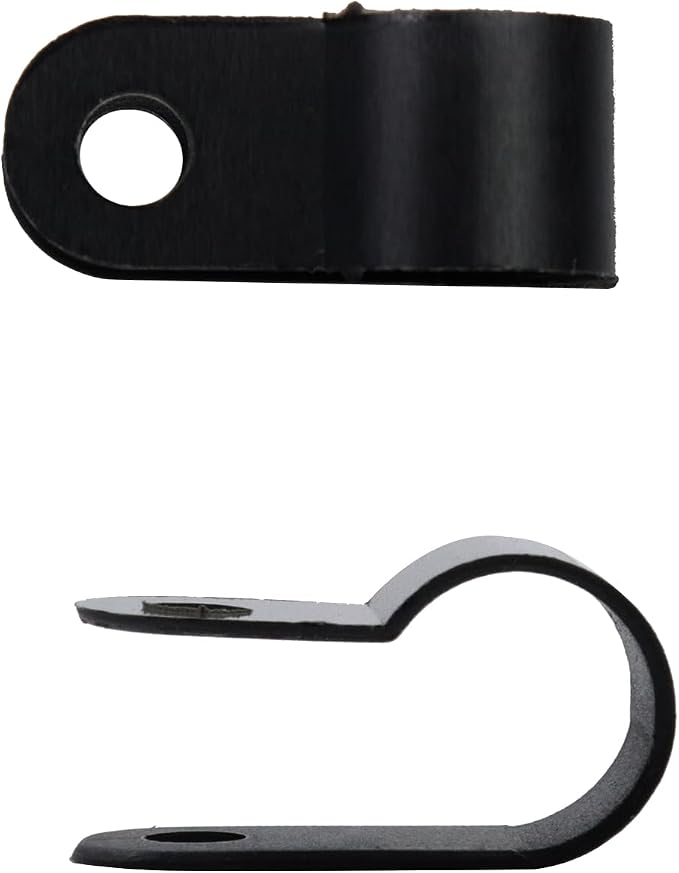 Antrader Nylon Plastic R-Type Cable Clamps,3/8" Clamps Fasteners Assortment | Black Cable Clips with Screws for Wire Managemen,Office,Garage