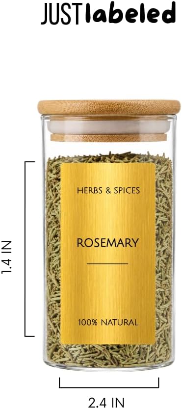 Spice Labels - 168 Aesthetic Gold Spice Labels for Jars - Waterproof Stickers for Spice containers - Preprinted Minmalist Oilproof Herbs & Seasoning Labels