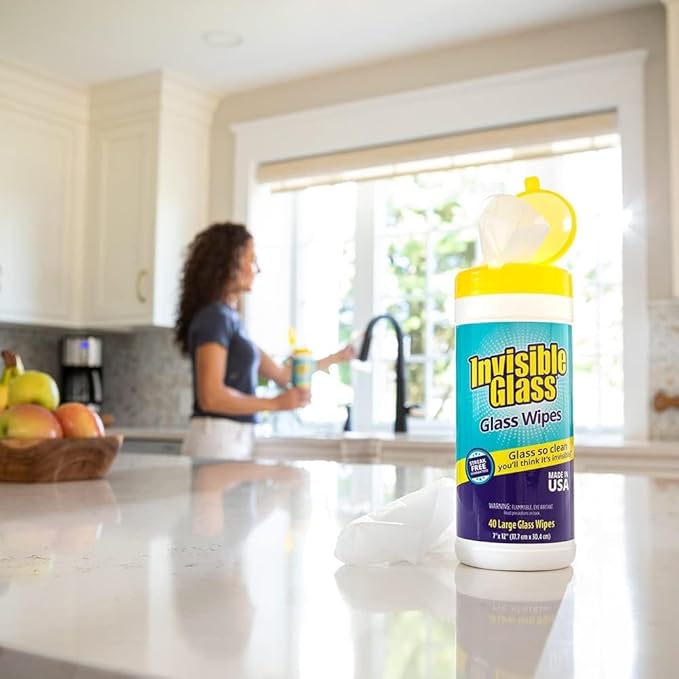 Invisible Glass 99096 4-Piece Home Glass Cleaning Essentials Kit Including Reach & Clean Tool, Premium 19 Oz. Aerosol Glass Window Cleaner, (40) Glass Cleaning Wipes, (1) Waffle Weave Towel