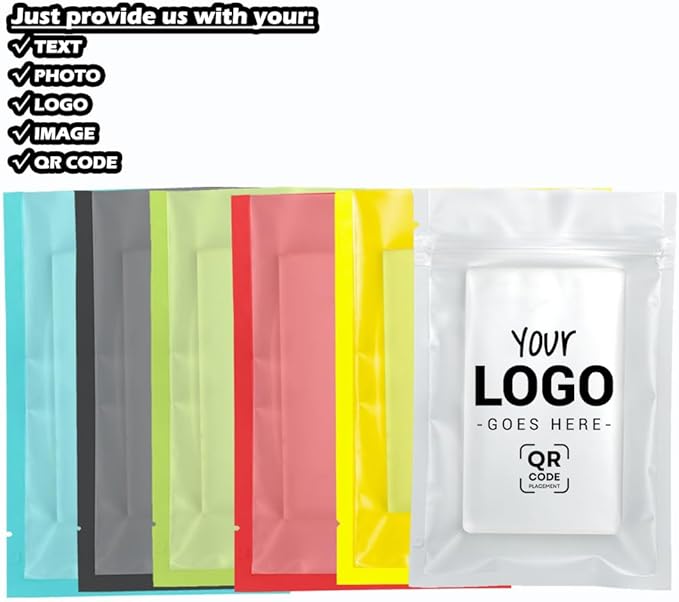 100PCS Customized Vacuum Heat Seal Bag,Open Top Packaging Bag with Clear Front,Single Color Printing for Logo/Text/QR Code (Black, 10 * 15CM/4.0"*6.0"-100PCS-One Color Print)