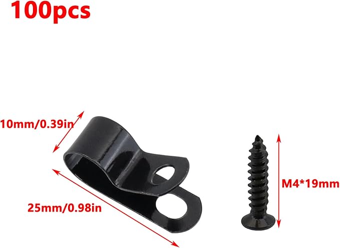 Antrader R-Type Cable Clips Cable Clamp,7mm Fence Wire Clamps,Black,100Pcs | Galvanized Steel Agricultural Fencing Fence Wire Clamps for Wood,Metal or Viny