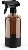 Bontip Amber Glass Spray Bottle with Silicone Sleeve Protection, 16 oz Refillable Spray Bottles for Cleaning Solutions, Plants, Aromatherapy, Facial Hydration (1, Black, 16 oz)