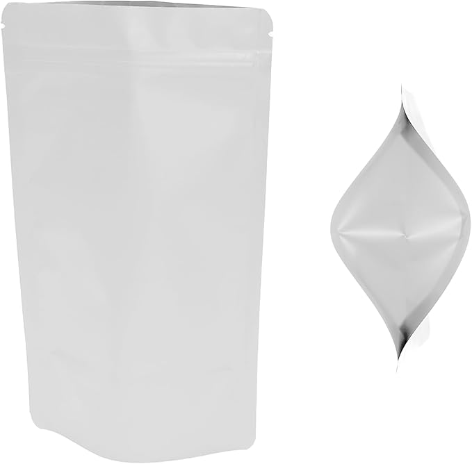 100PCS Smell Proof Resealable Pouch Bags,ULIFESTAR Aluminum Foil Flat Food Storage Bag,Sealable Pcsaging Zipper Pouches with Tear Notches for Pcsaging Lipgloss,Jewelry,etc(12*20cm/4.72*7.87",White)