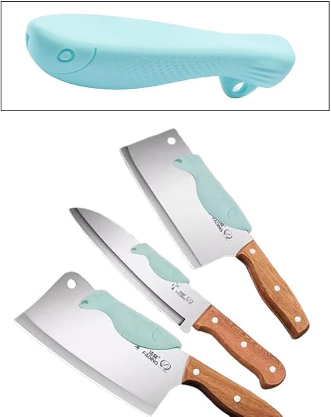 4 Pack Kitchen Knife Chopping Helper Chef Knife Back Cover Rubber Gripper Pads Meat Cutting Aid for Kitchen Knife Set Chef's Knife Boning Knife Fillet Knife Santoku Nakiri Knife Chef Knive