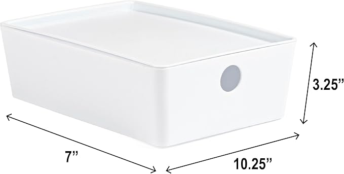 Bella White Modular Box Stackable Storage Bins with Lids Bathroom Organizer Kitchen Container Closet Shelf Organization 4 Pack (Small)
