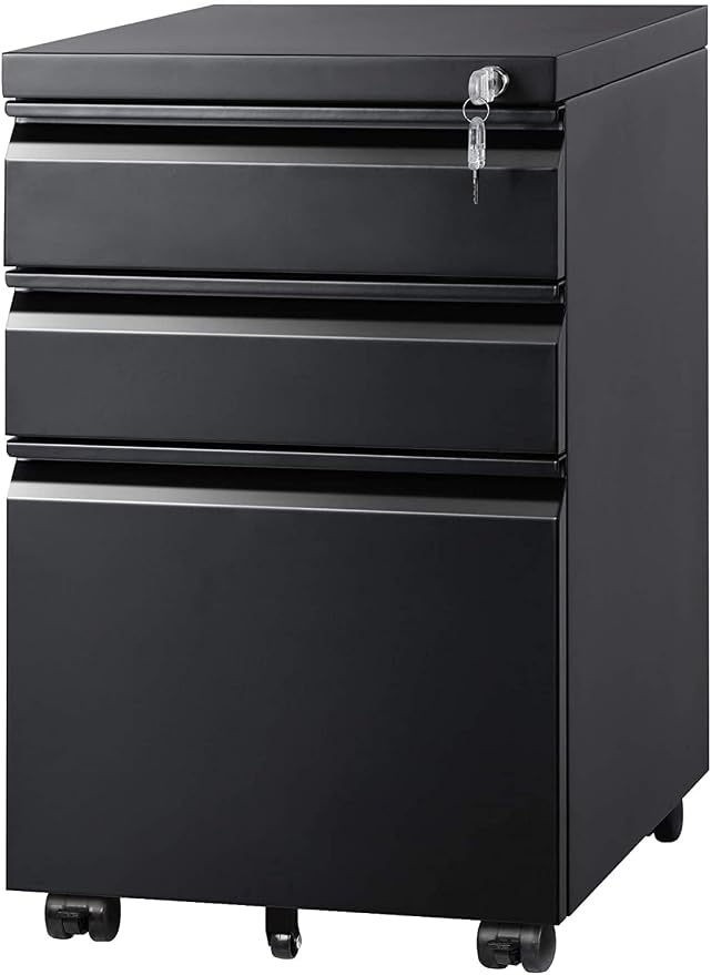 DEVAISE 3 Drawer Mobile File Cabinet with Lock, Metal Filing Cabinet Under Desk for Home Office, Fully Assembled Except Casters, Fits Letter/Legal/A4 Size, Black
