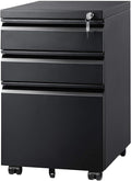DEVAISE 3 Drawer Mobile File Cabinet with Lock, Metal Filing Cabinet Under Desk for Home Office, Fully Assembled Except Casters, Fits Letter/Legal/A4 Size, Black