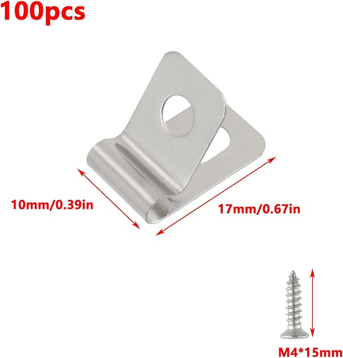 Antrader R-Type Cable Clips,3mm/0.12" Cable Clamps with Screws,100Pcs | 304 Stainless Steel Wire Clips Cord Clamp for Wood,Metal or Vinyl