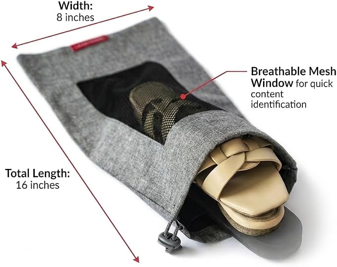 LeanTravel Shoe Bags for Travel with Breathable Mesh & Drawstring Cord Lock, Set of 6, Color Grey