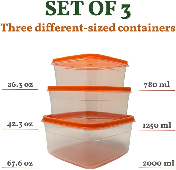 6-Piece Food Storage Containers with Lids, BPA Free, Microwave, Freezer, and Dishwasher Safe, Stackable, Assorted Colors (3, Square)