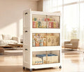 472QT Stackable Storage Bins with Lid,118Gal Closet Organizers and Plastic Cabinets Shelves, Collapsible Drawers, Foldable Boxes with Wheels for Home Office, 3Pack (Clear Door, 31inch)