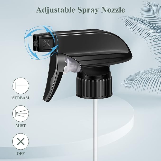 Wedama Spray Nozzle for 8 oz and 16 oz Glass Spray Bottles, Black Trigger Sprayers Replacement with Mist Stream Sprayer Adjustable Spray Bottle Nozzles - 4Pack