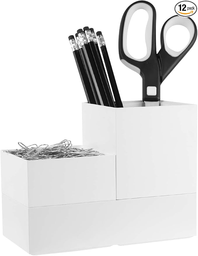 Bostitch Office Konnect Desk Organizer Accessory Tray & Storage Cup Bundle, Stacks for Desktop Storage, Makeup Organization, White (Pack of 6)