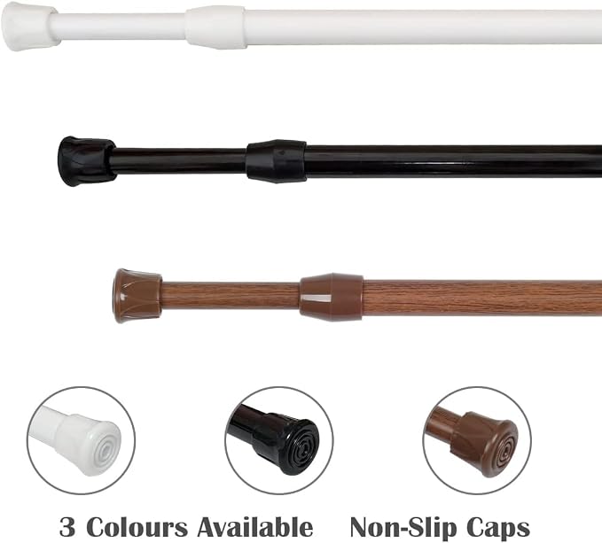 KXLife Tension Curtain Rod No Drill 12-20", Small Spring Rod, 6Pcs, Oak | Adjustable Short Tension Rod, Tool-Free Spring Fit, Non-Slip Ends, Suitable for Window, Cupboard, Closet