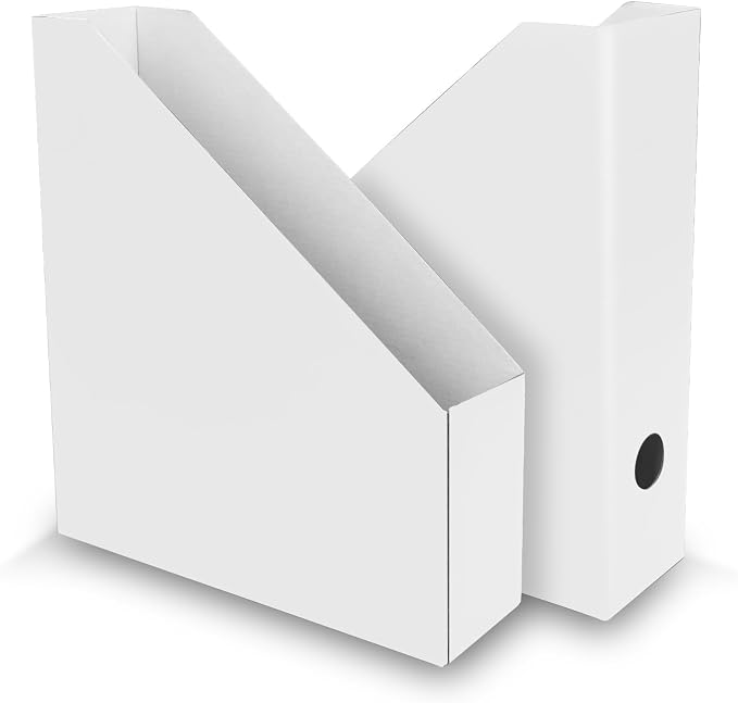 Rempry 12 Pack Magazine File Holders White, Foldable Cardboard Document Organizer Boxes with Labels, Space-Saving Storage for Office, Home, School (9.9"x3.3"x12")