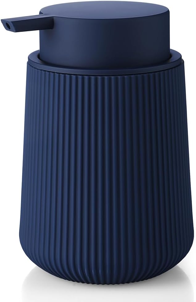 YAUKPH Striped Liquid Hand Soap Dispenser with Leak-Proof Pump for Bathroom and Kitchen Countertop 11oz Navy Blue