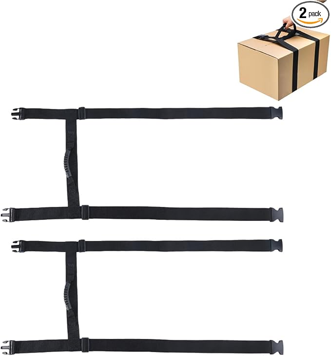 SUPERFINDINGS 2 Pack Box Carrying Strap with Handle 1.13-1.84m/44.5-72.4" Adjustable Box Handle Strap H-Shaped Style Nylon Carry Straps for Moving Storage Totes Appliances Suitcases Cylinder