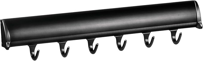 TAG Hardware Designer 6-Hook Expandable Valet Belt Rack, 13.75-Inch Extendable Wardrobe Closet Organizer Rod (Matte Black)
