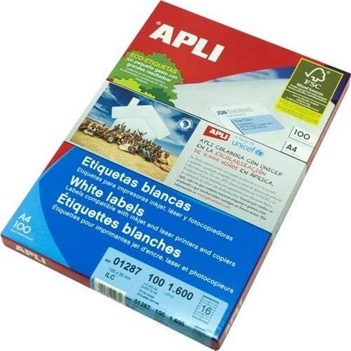 Apli 002035 - Box of 100 White Labels for Printer 52.5X21.2