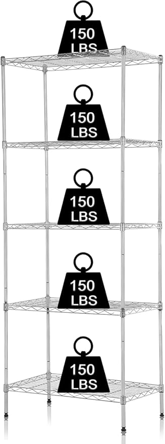 Meet perfect 5-Tier Wire Shelving Unit, 24" W x 14" D x 60" H Metal Storage Rack, NSF Certified Heavy Duty Garage Shelves, 750 lbs Capacity Adjustable Pantry Organizer for Kitchen, Laundry, Office