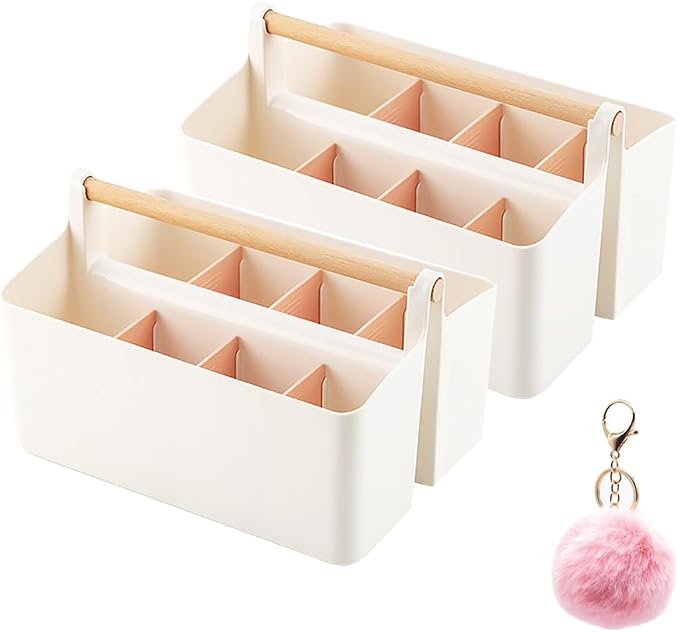 2 Pack Art Caddy Organizer Portable,Marker Box, Large Pen Holder for Desk, Art Supply Storage Bin with Adjustable Dividers for Colored Pencils,Markers,Craft Organizers (Pink Divider)