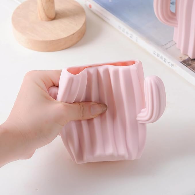 Silicone Pen Holder Cactus Pencil Holder Cute Pens Cup for Desk for Kids Office Decor Desk Accessories Makeup Brush Holder, Toothbrush holder Gift for Girls (Pink)