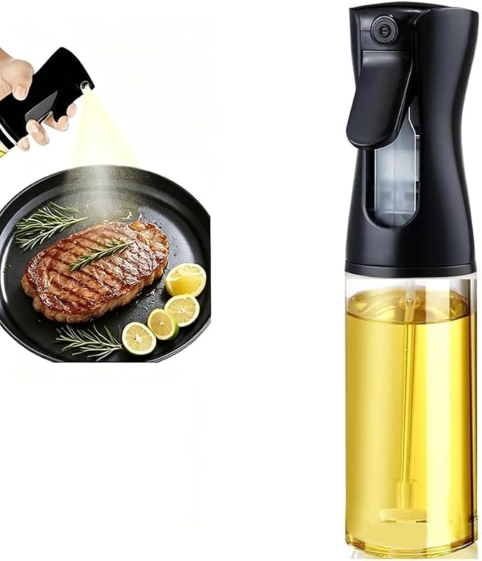 Olive Oil Sprayer for Cooking, 220ml Glass Oil Dispenser for Kitchen Gadgets, Food Grade Premium Clear Spray Bottle for Salad, Frying, BBQ