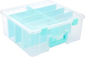 BTSKY Clear Plastic Dividing Storage Box with 8 Deep Compartments Adjustable Storage Bin with Lid Portable Craft Storage Container Multipurpose Sewing Box Art Supply Organizer, 15.1x13.9x6.1 Inches