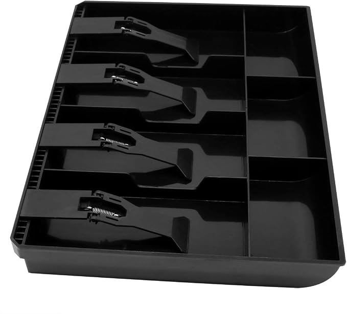 Cash Register Drawer Insert Tray with 4 Bill/3 Coin Compartments for Money Storage, Black