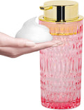 Foaming Soap Dispenser, Pink Glass Foam Soap Dispenser, 14 Oz Refillable Hand Soap Dispenser Pump Bottle Container for Bathroom Kitchen Countertop Decor