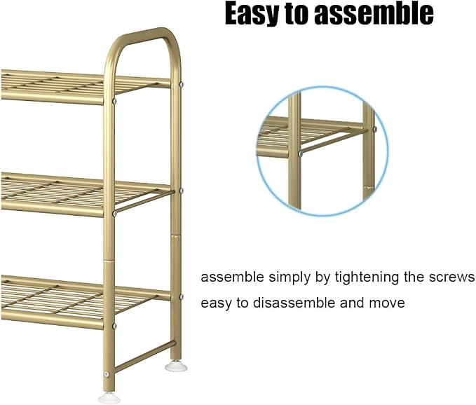 LINZINAR 3 Tier Long Shoe Rack for Closet Metal Shoe Organizer for Entryway | Spacious design stores 20+ pairs of shoes,durable metal frame,space-saving organizer for closet, hallway, and Entryway Gold
