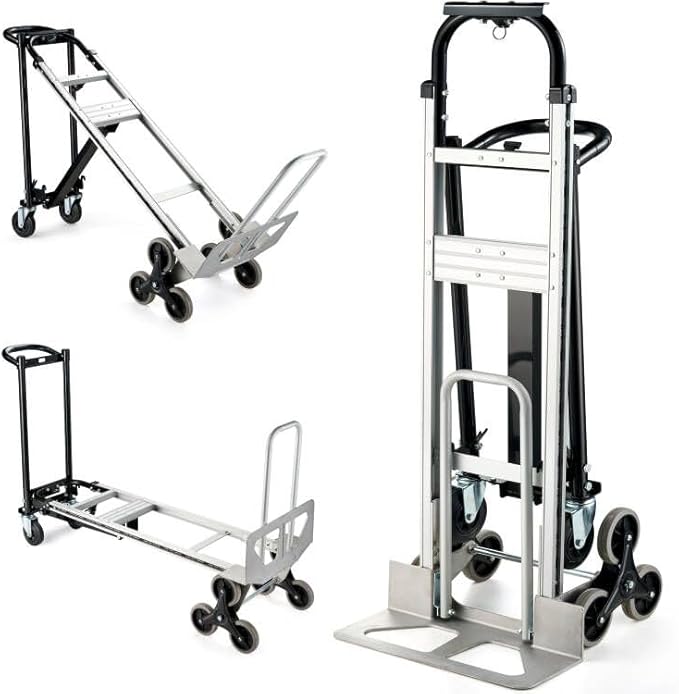 CSHT-2243B 3 in 1 Industrial Convertible Aluminum Hand Truck Dolly Cart, 1000 LBS Capacity, Heavy Duty Stair Climbing Utility Trolley Platform Cart with Wheels for Transport & Moving