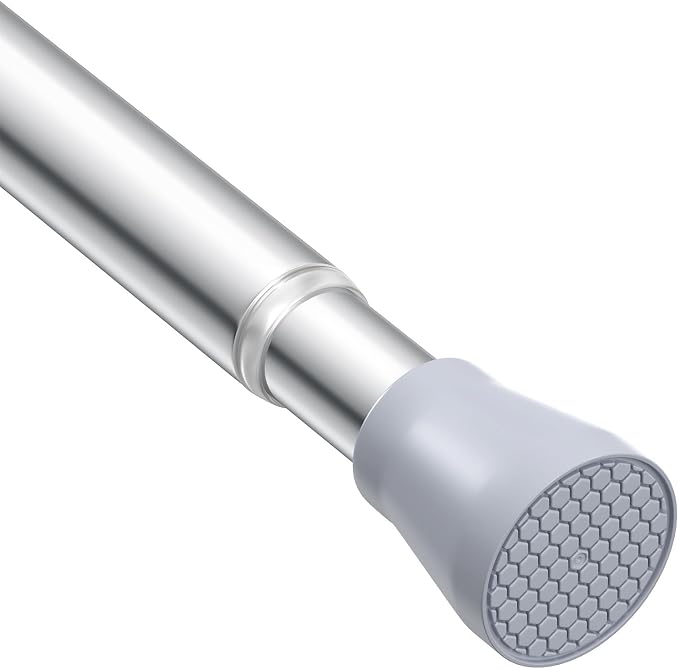 HAOYUNIE 1 Pack Tension Curtain Rod, 28-49 Inches Adjustable Spring Tension Rod, No Drill No Slip, for Windows, Doorway, Bathroom & Closet (silver)