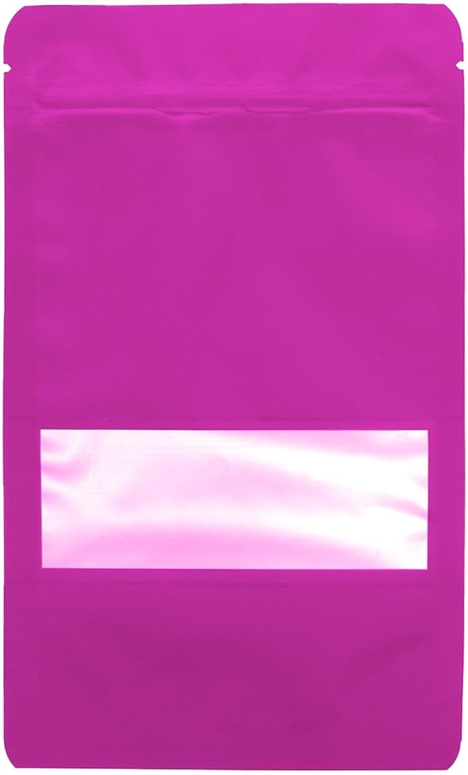 100PCS Foil Pouch Mylar Bags with Clear Window,ULIFESTAR Stand Up Sealable Bags with Tear Notches,Resealable for Food,Party Favors,Gift Packaging and Small Business(12 * 20cm/4.72 * 7.87",Purple)