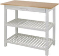 Furnifact Solid Wood Kitchen Island with Drawer, 2 Open Shelves, White Base and Natural Top, Island Table for Kitchen Storage and Food Prep