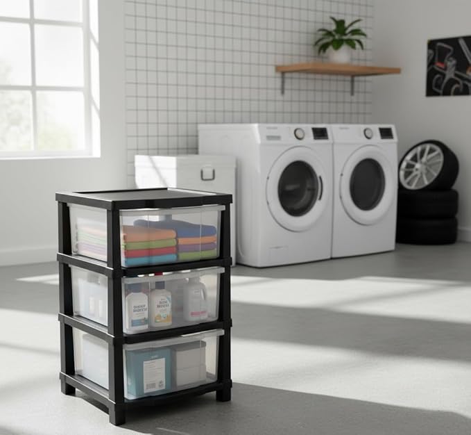 Space saving storage drawer unit suitable for cabinets shelves wardrobes offering neat organized household storage solution