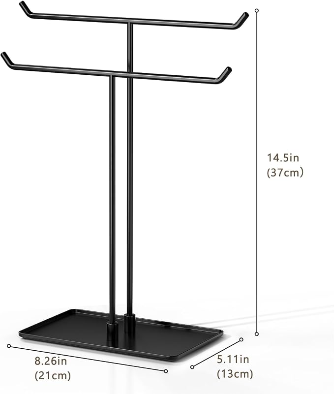 bussdis Necklace Holder Stand,Metal Jewelry Organizer for Home Decor,Black | Modern Design,Easy Assembly,Non-Slip EVA Pads,Gift for Woman,Necklace Display for Bedroom,Vanity and Dresser