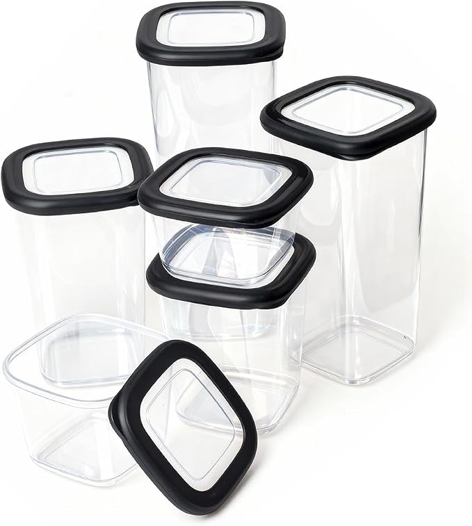 ionEgg Plastic Food Storage Containers with Lids Includes Labels, Stackable Kitchen Pantry Organizer for Dry Food, Snacks, Pasta and Meal Prep, Set of 6