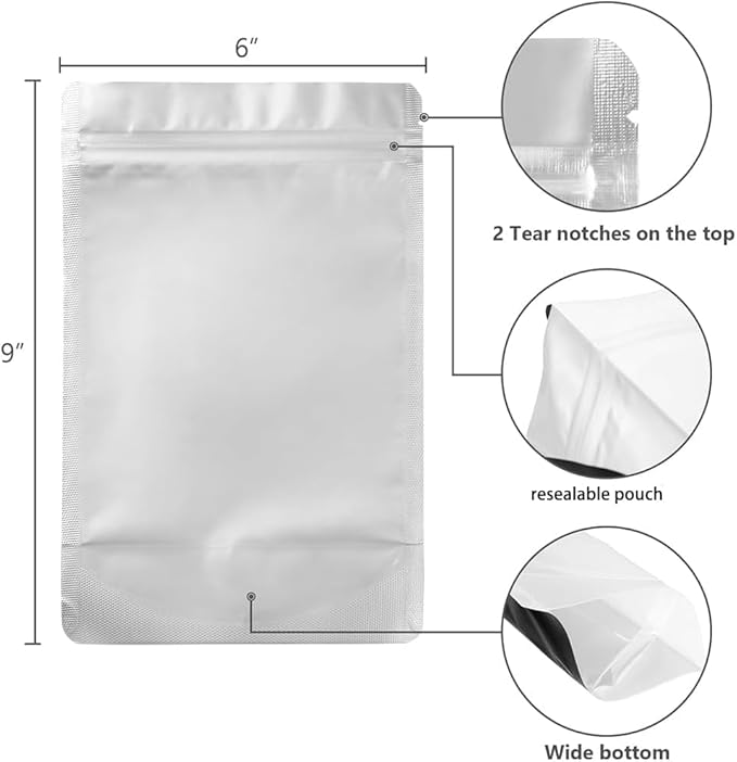 LZLPACKING 100 Pieces resealable Mylar Bags with Clear Front Window,Smell Proof Edible Packaging,Stand up Pouches Bags for Food Storage(black,6×9 Inch)